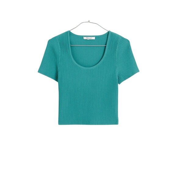 Madewell Ottoman Crop Sweater Tee Size S Turquoise Waters Short Sleeve - Picture 1 of 5